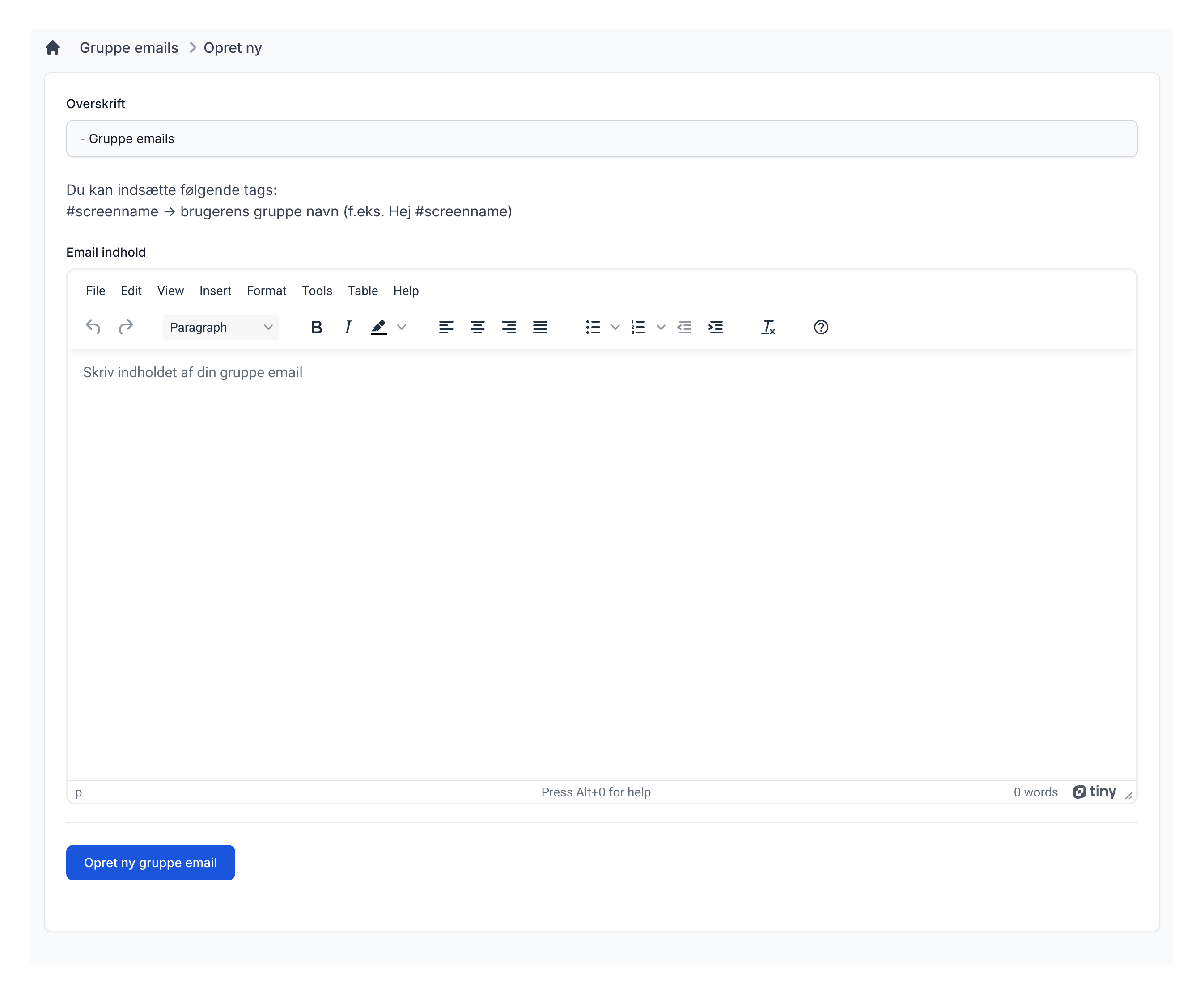 Opret gruppeemail