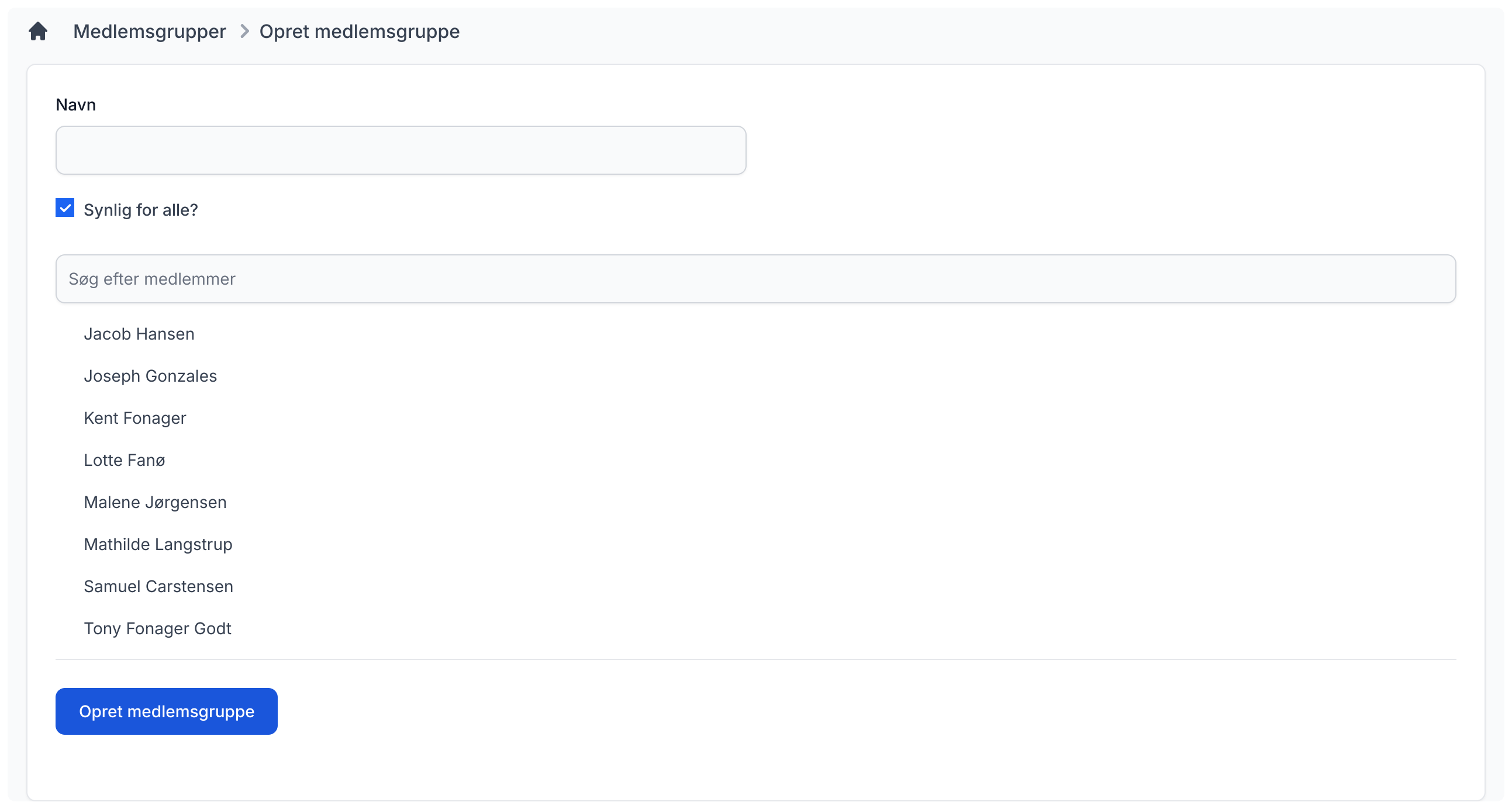 Opret ny medlemsgruppe